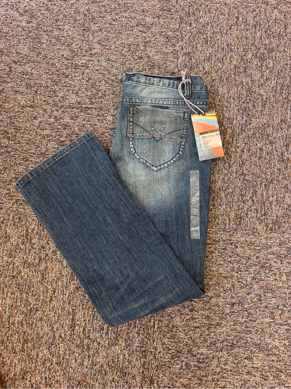 DKNY Women’s Dark Blue Boot Cut Jeans with studded back pants distressed Size 14